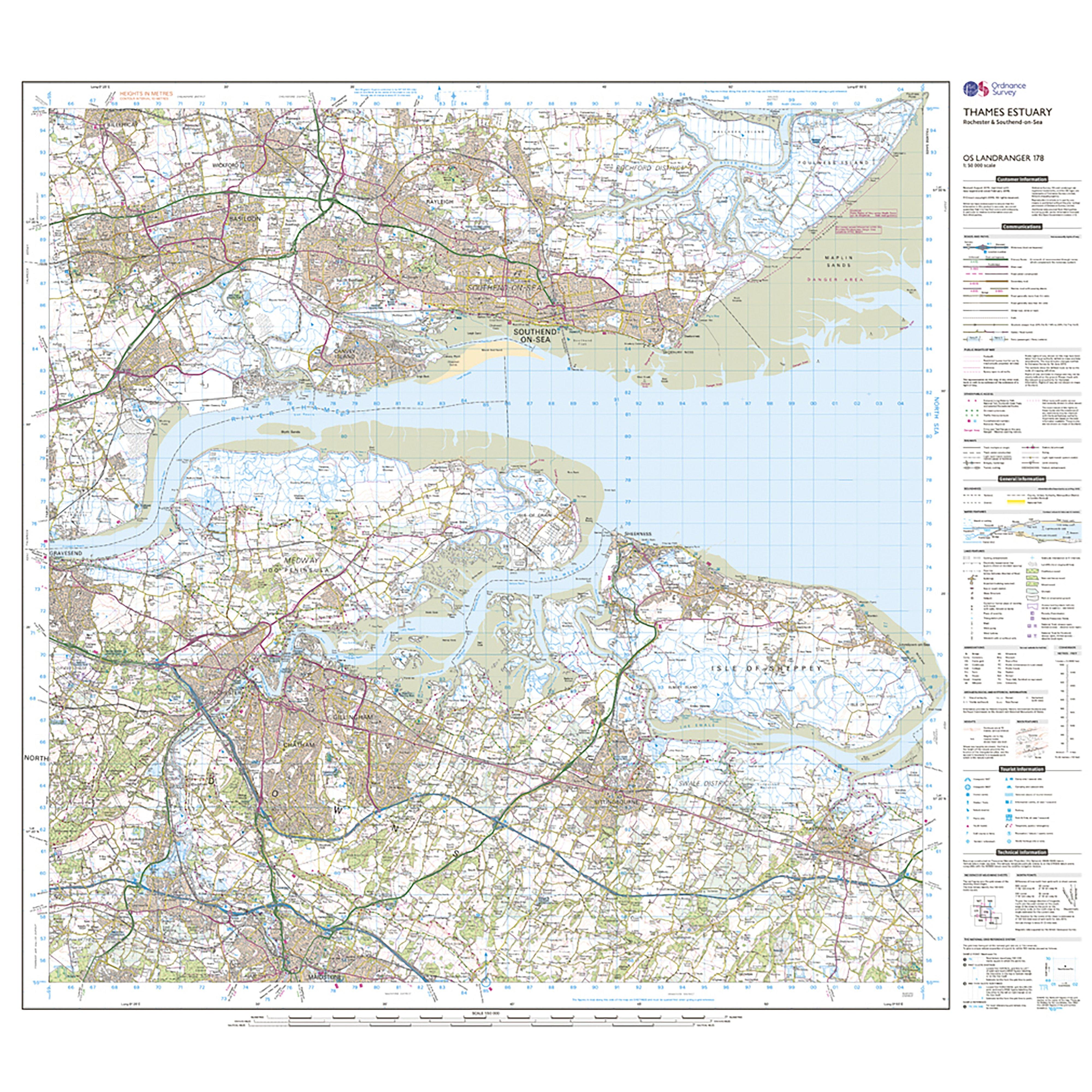 Landranger Active 178 Thames Estuary, Rochester & Southend-on-Sea Map With Digital Version