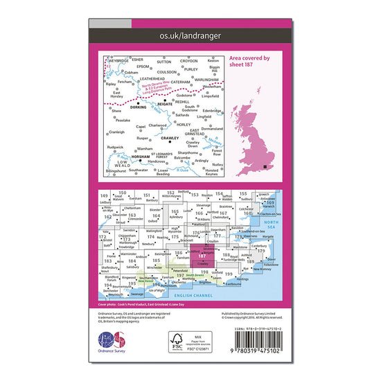 Landranger Active 187 Dorking, Reigate & Crawley Map With Digital Version