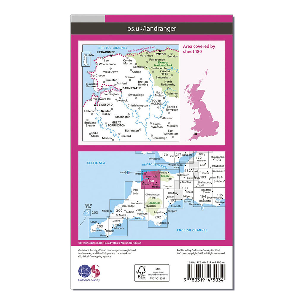 Landranger Active 180 Barnstaple & Ilfracombe, Lynton & Bideford Map With Digital Version