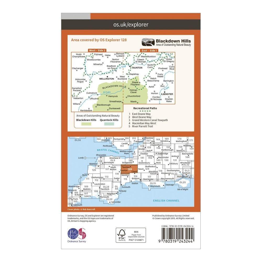 Explorer 128 Taunton & Blackdown Hills Map With Digital Version