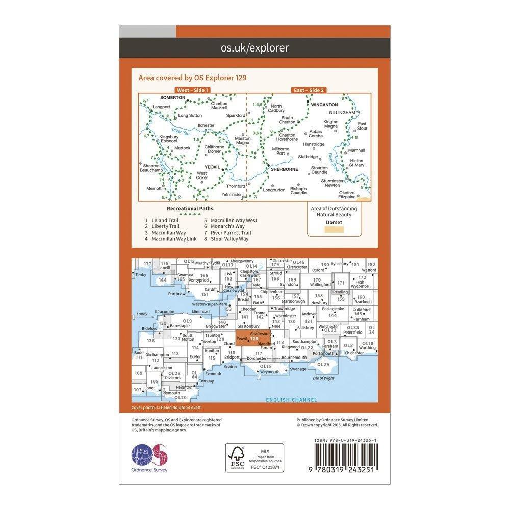 Explorer 129 Yeovil & Sherborne Map With Digital Version