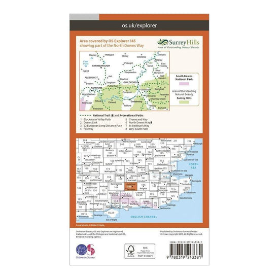 Explorer 145 Guildford & Farnham Map With Digital Version