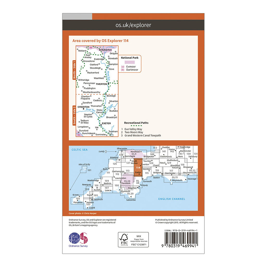 Explorer Active 114 Exeter & The Exe Valley Map With Digital Version