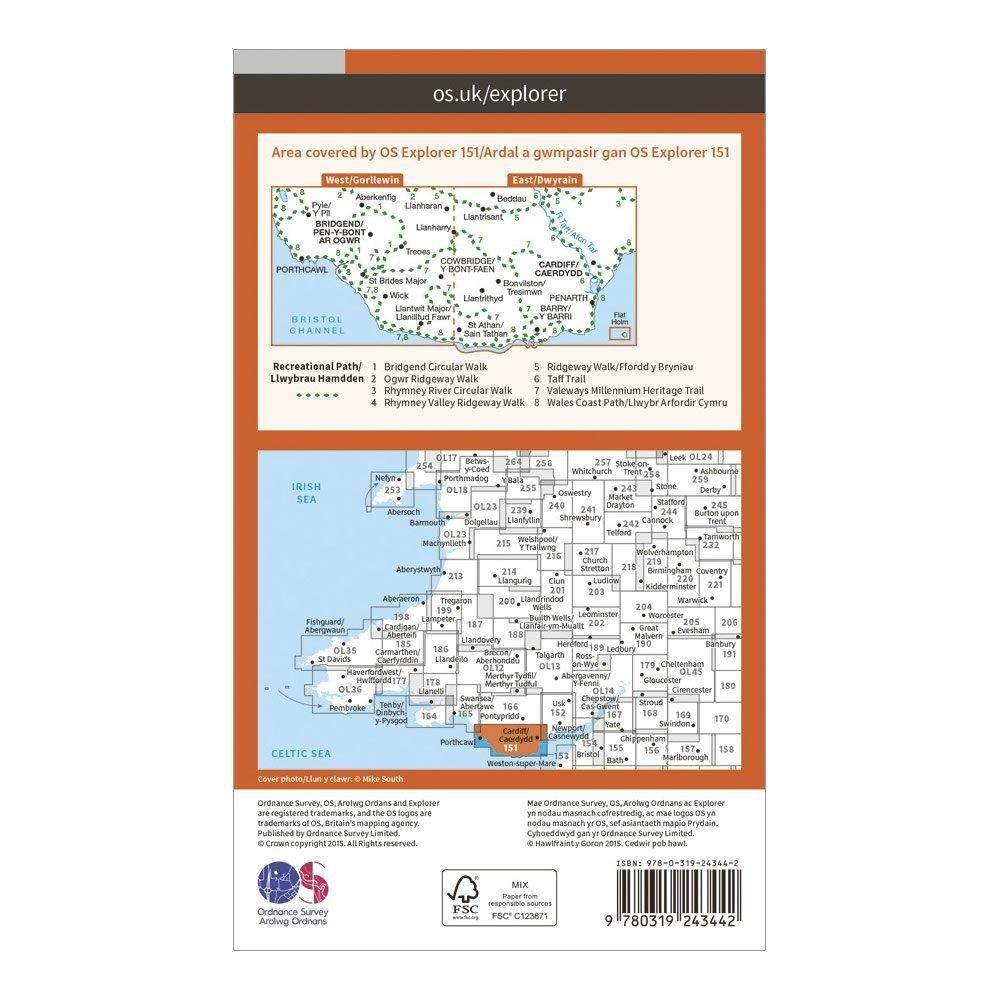 Explorer 151 Cardiff & Bridgend Map With Digital Version