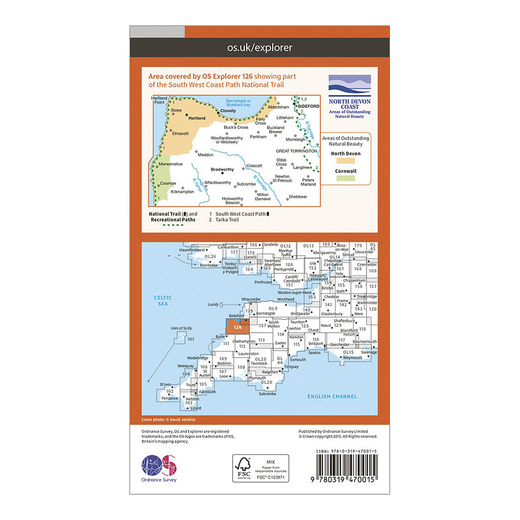 Explorer Active 126 Clovelly & Hartland Map With Digital Version