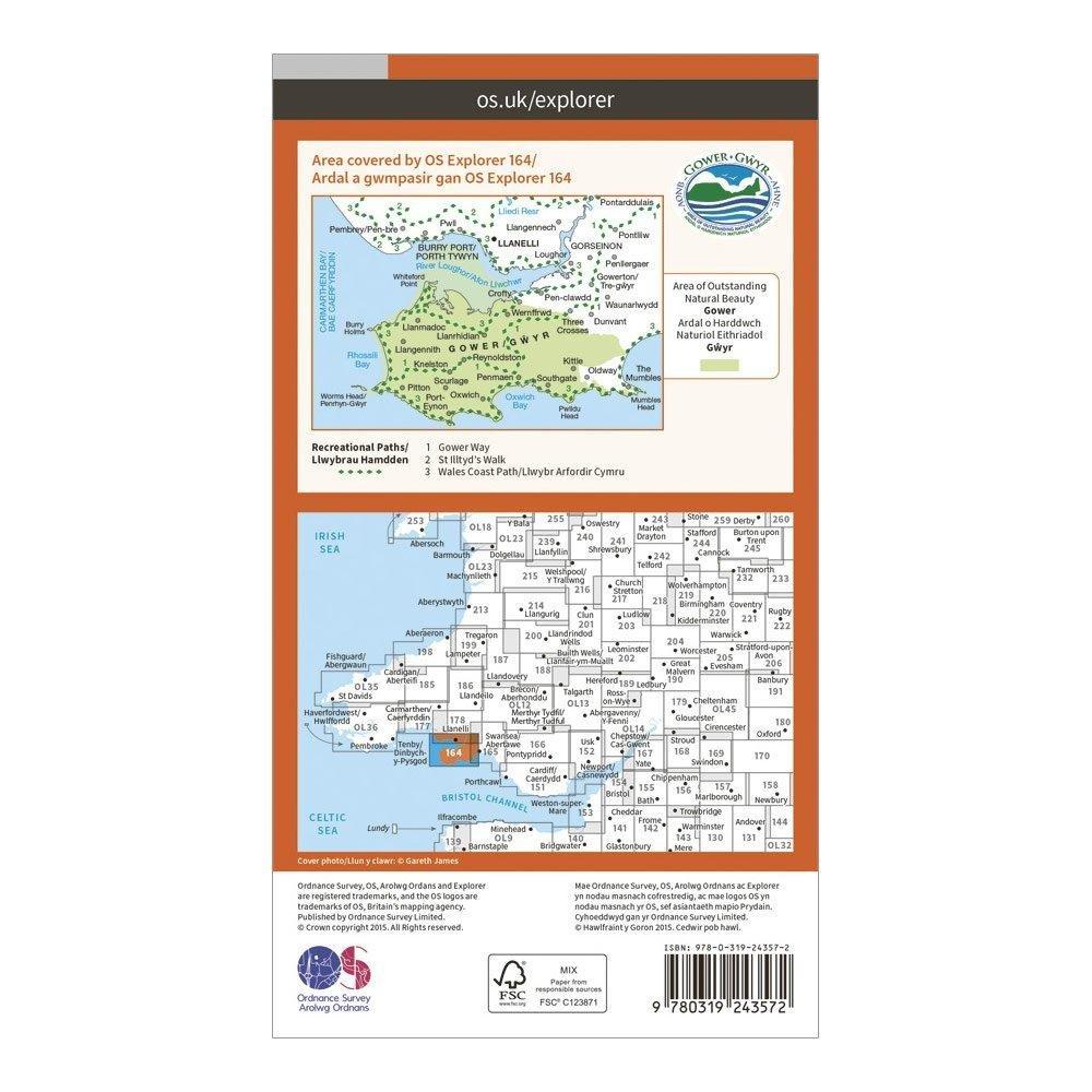 Explorer 164 Gower & Llanelli Map With Digital Version