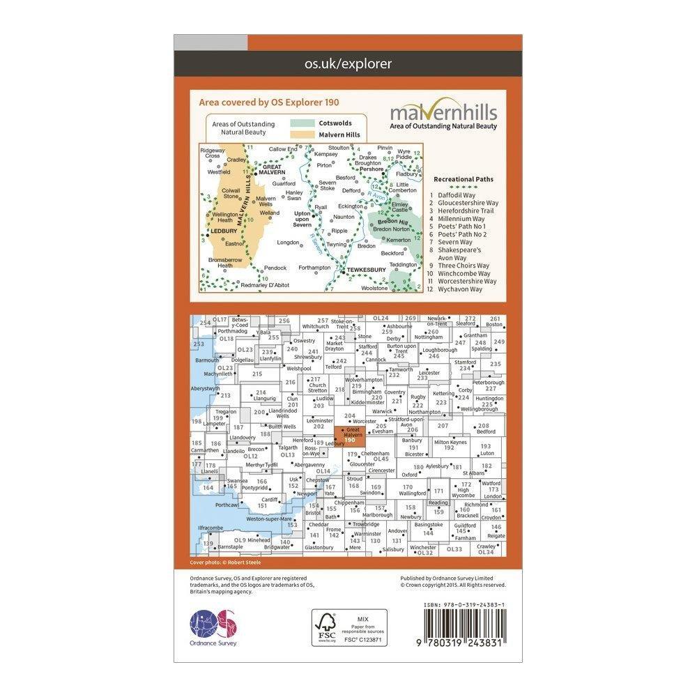 EXP 190 Malvern Hills & Bredon Hill Map With Digital Version