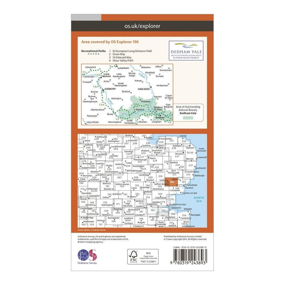 Explorer 196 Sudbury, Hadleigh & Dedham Vale Map With Digital Version