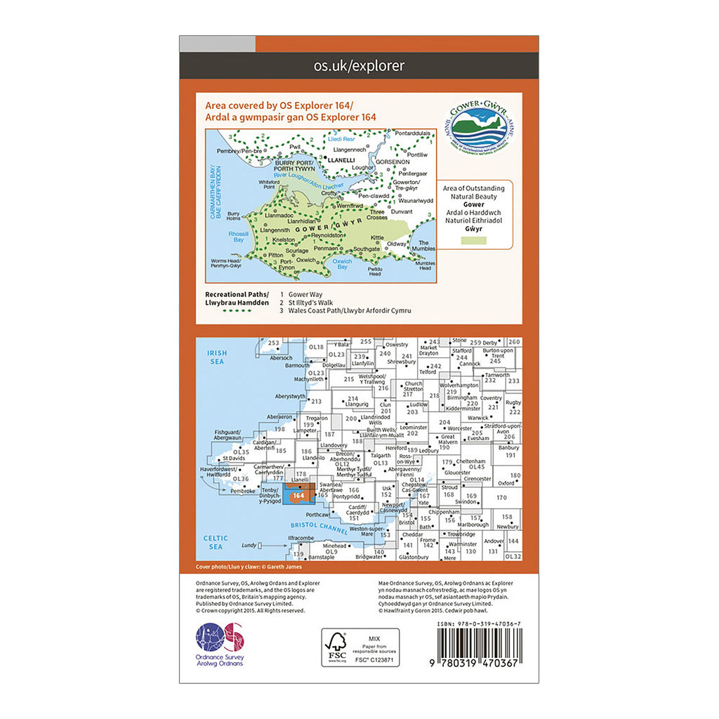 Explorer Active 164 Gower & Llanelli Map With Digital Version