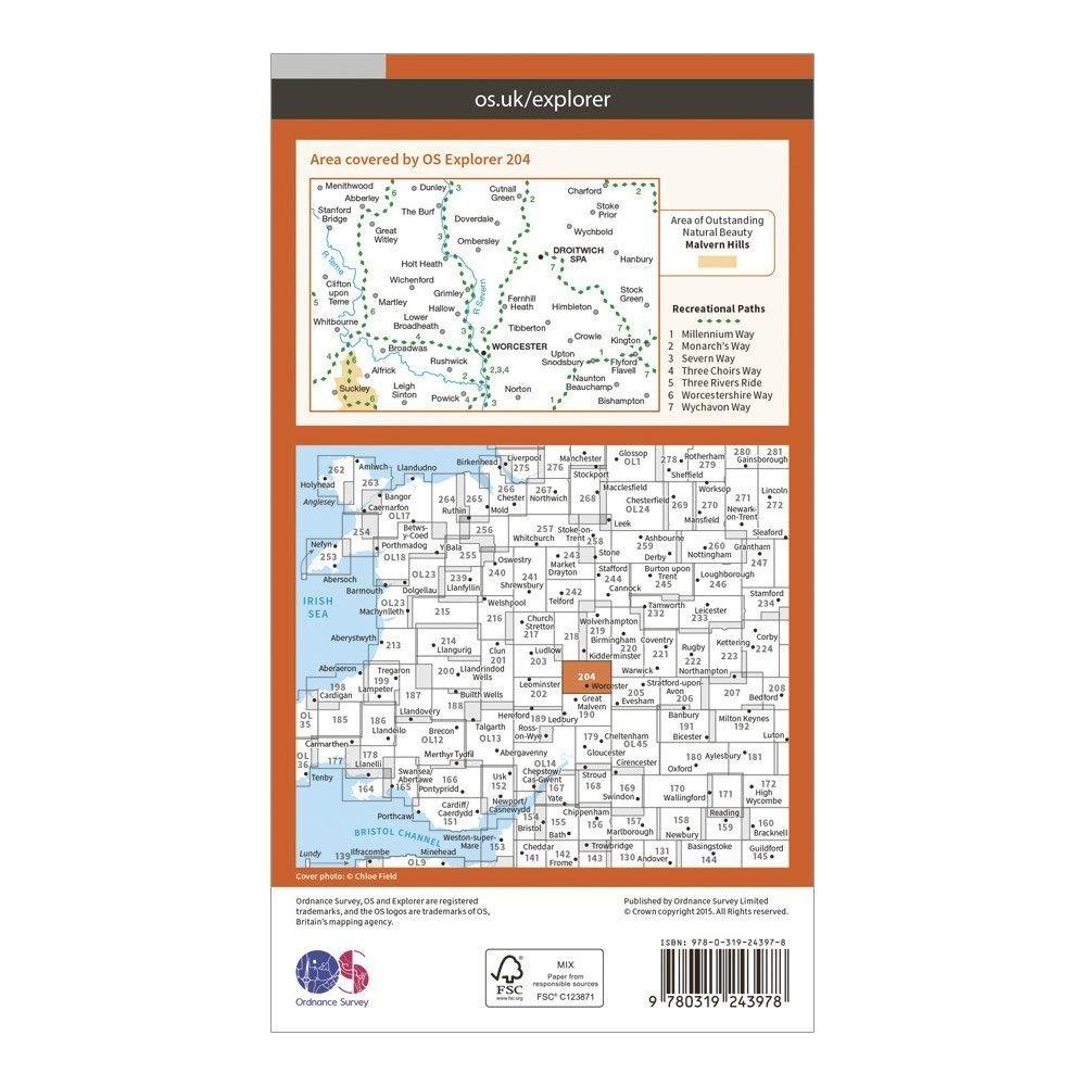 Explorer 204 Worcester & Droitwich Spa Map With Digital Version