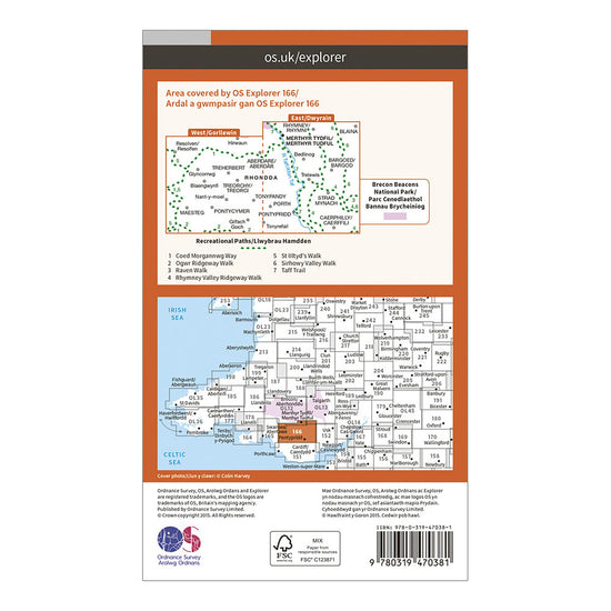 Explorer Active 166 Rhondda  Merthyr Tydfil Map with Digital Version