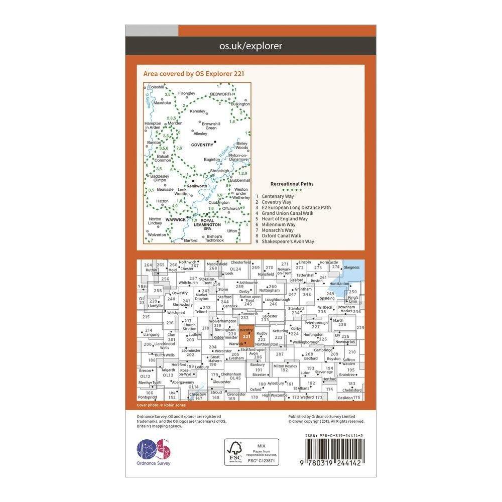 Explorer 221 Coventry Warwick Royal Leamington Spa  Kenilworth Map With Digital Version