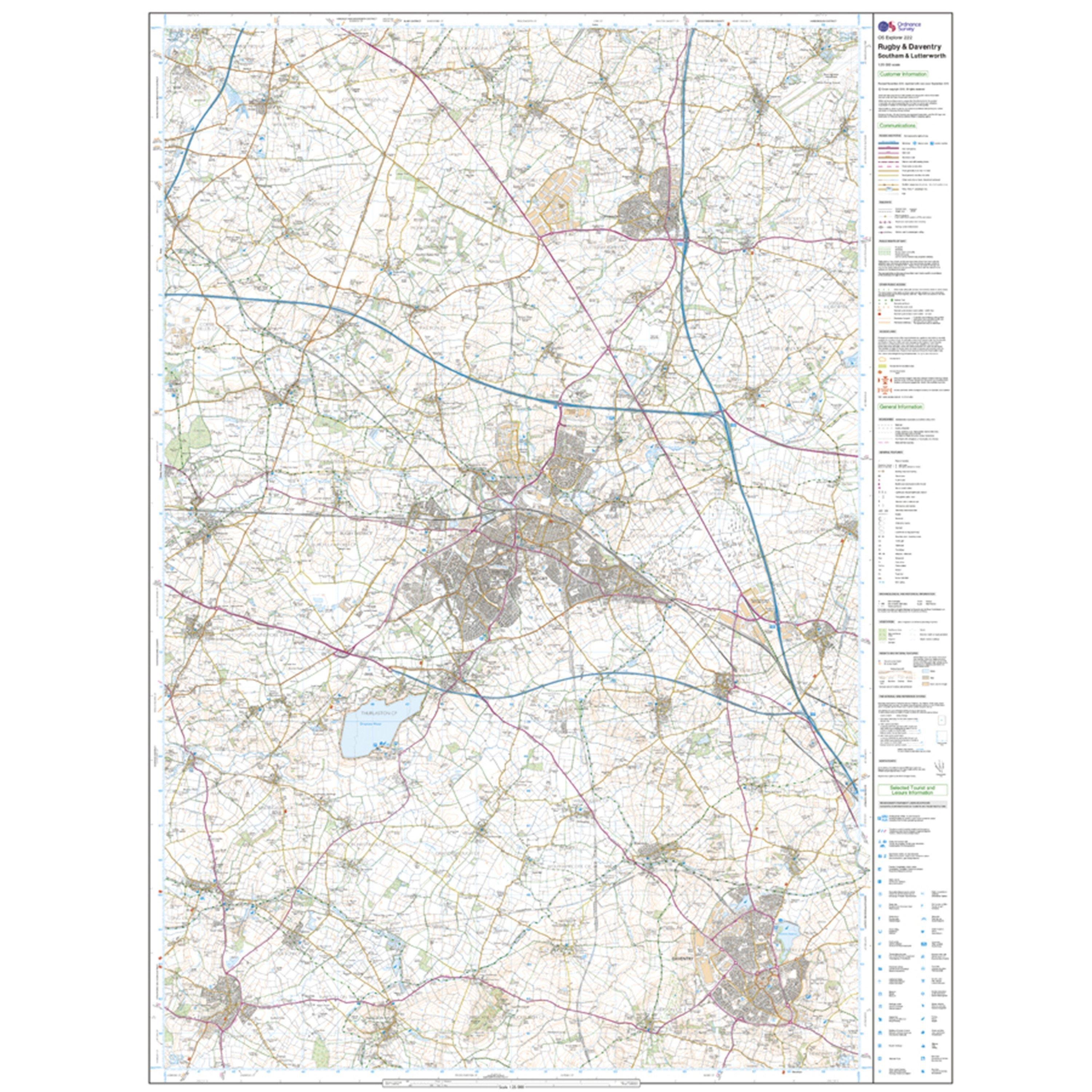 Explorer 222 Rugby, Daventry, Southam & Lutterworth Map With Digital Version