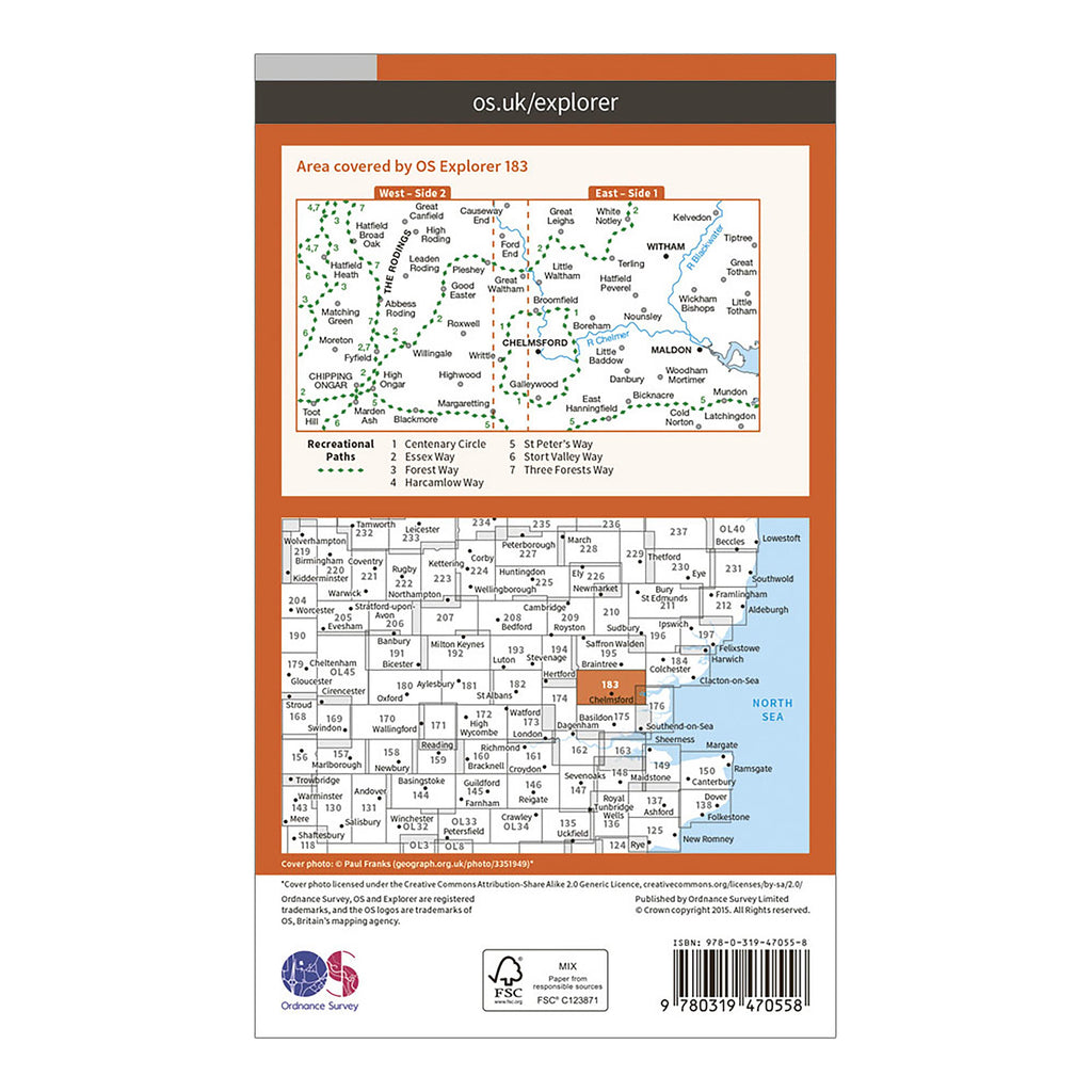 Explorer Active 183 Chelmsford  The Rodings Map With Digital Version