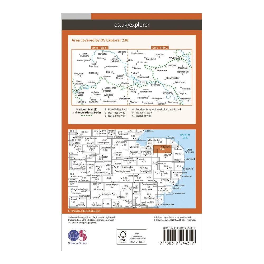 Explorer 238 East Dereham  Aylsham Map With Digital Version