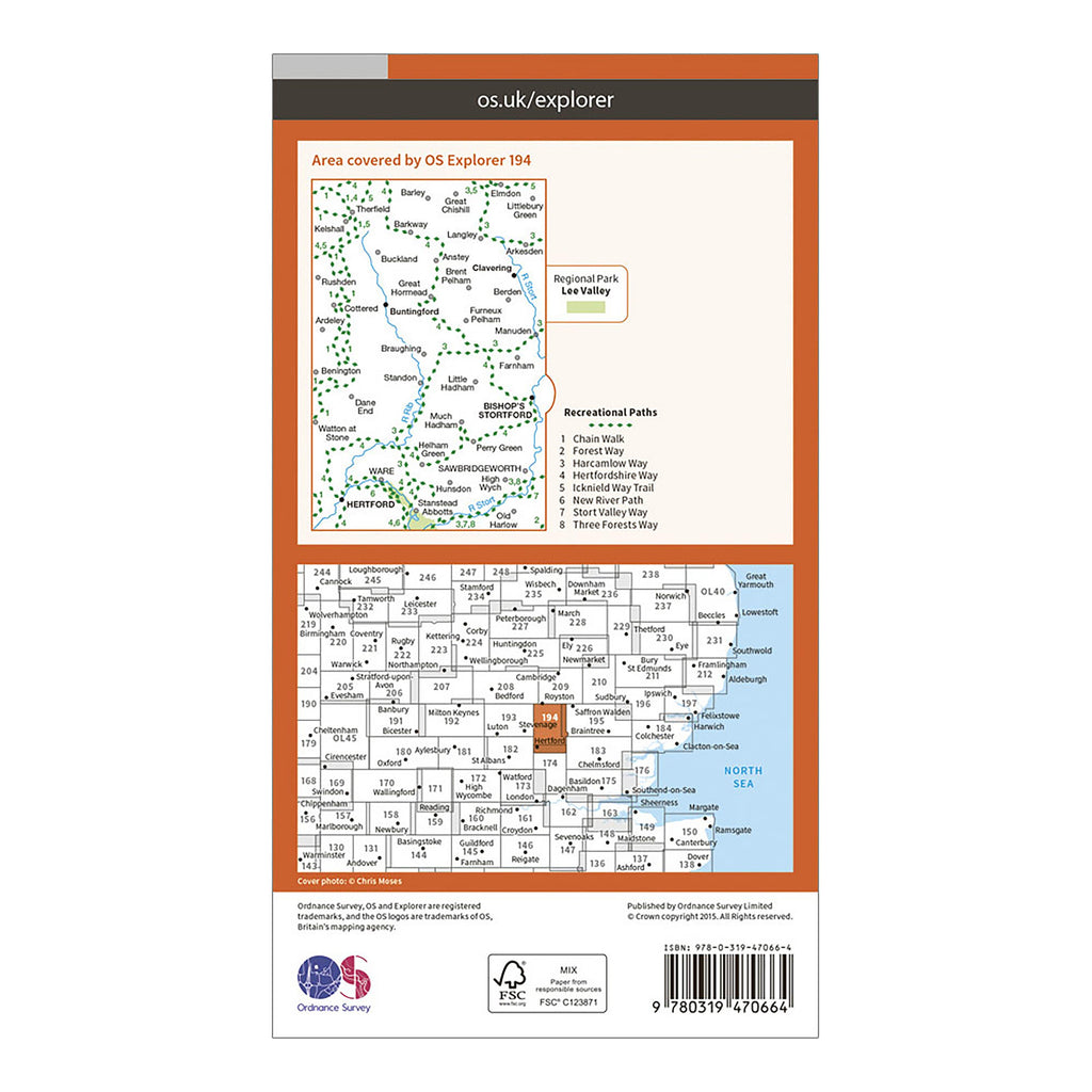 Explorer Active 194 Hertford & Bishop's Stortford Map With Digital Version