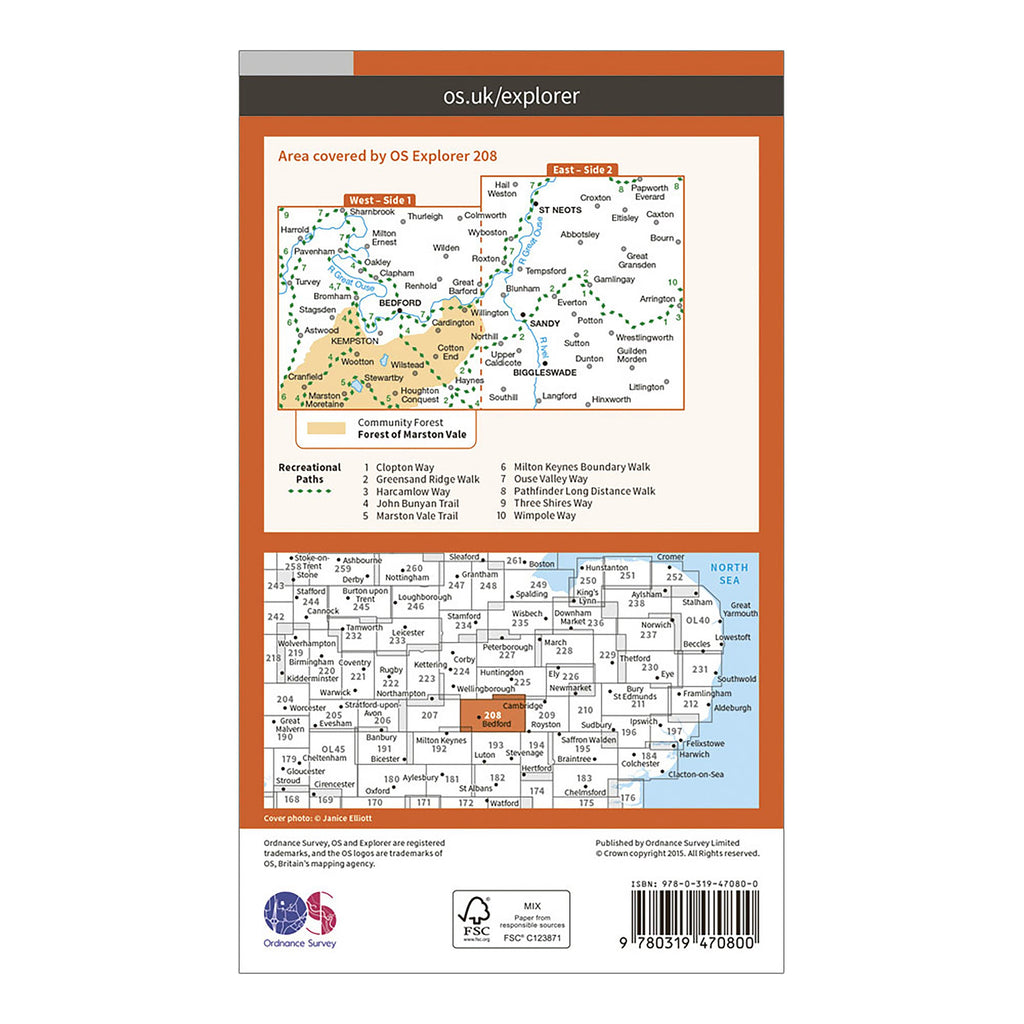 Explorer Active 208 Bedford  St Neots Map With Digital Version