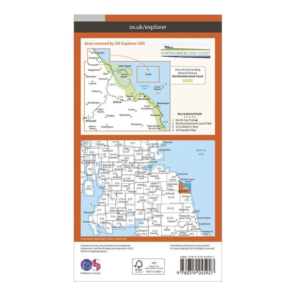 Explorer 340 Holy Island & Bamburgh Map With Digital