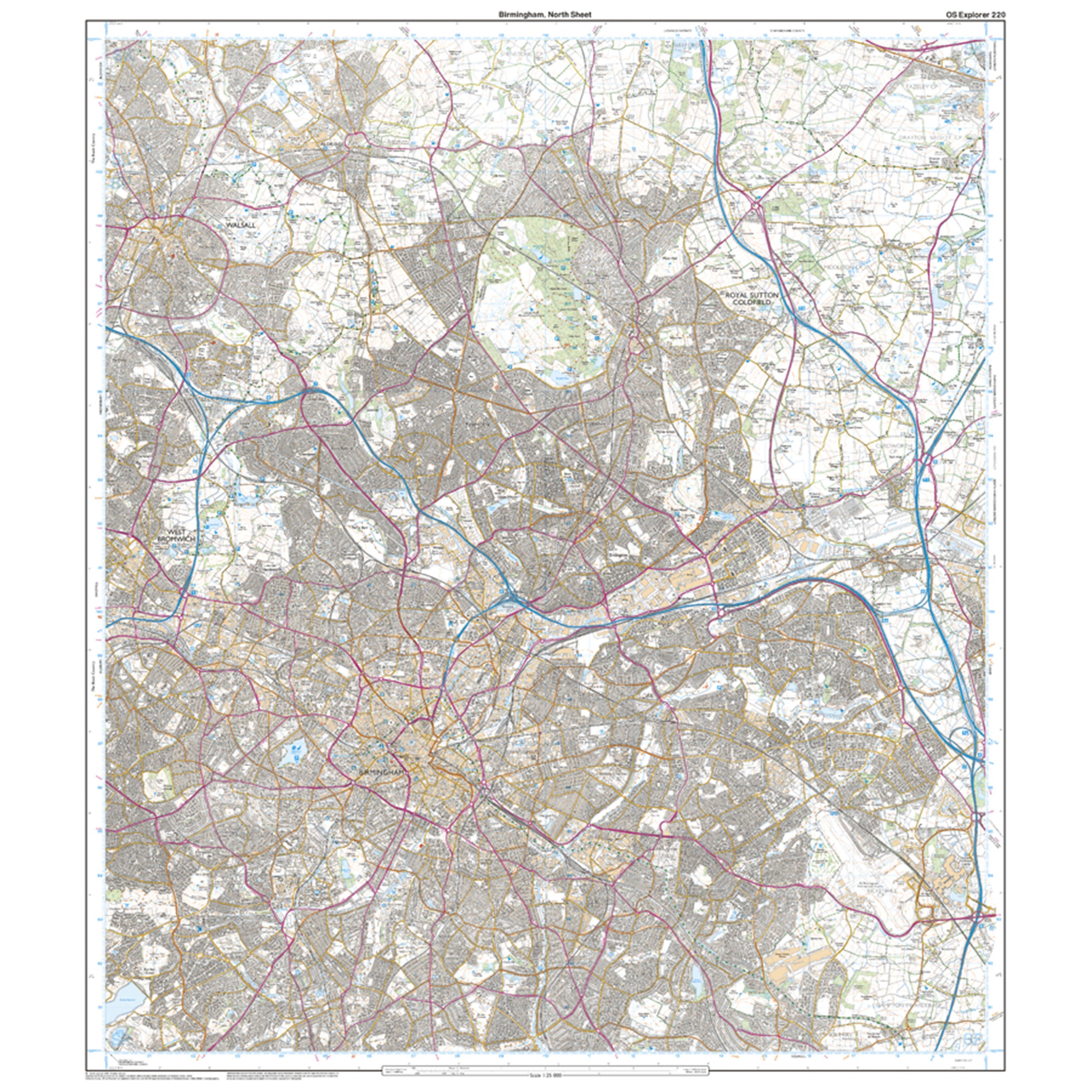 Explorer Active 220 Birmingham, Walsall, Solihull & Redditch Map With Digital Version
