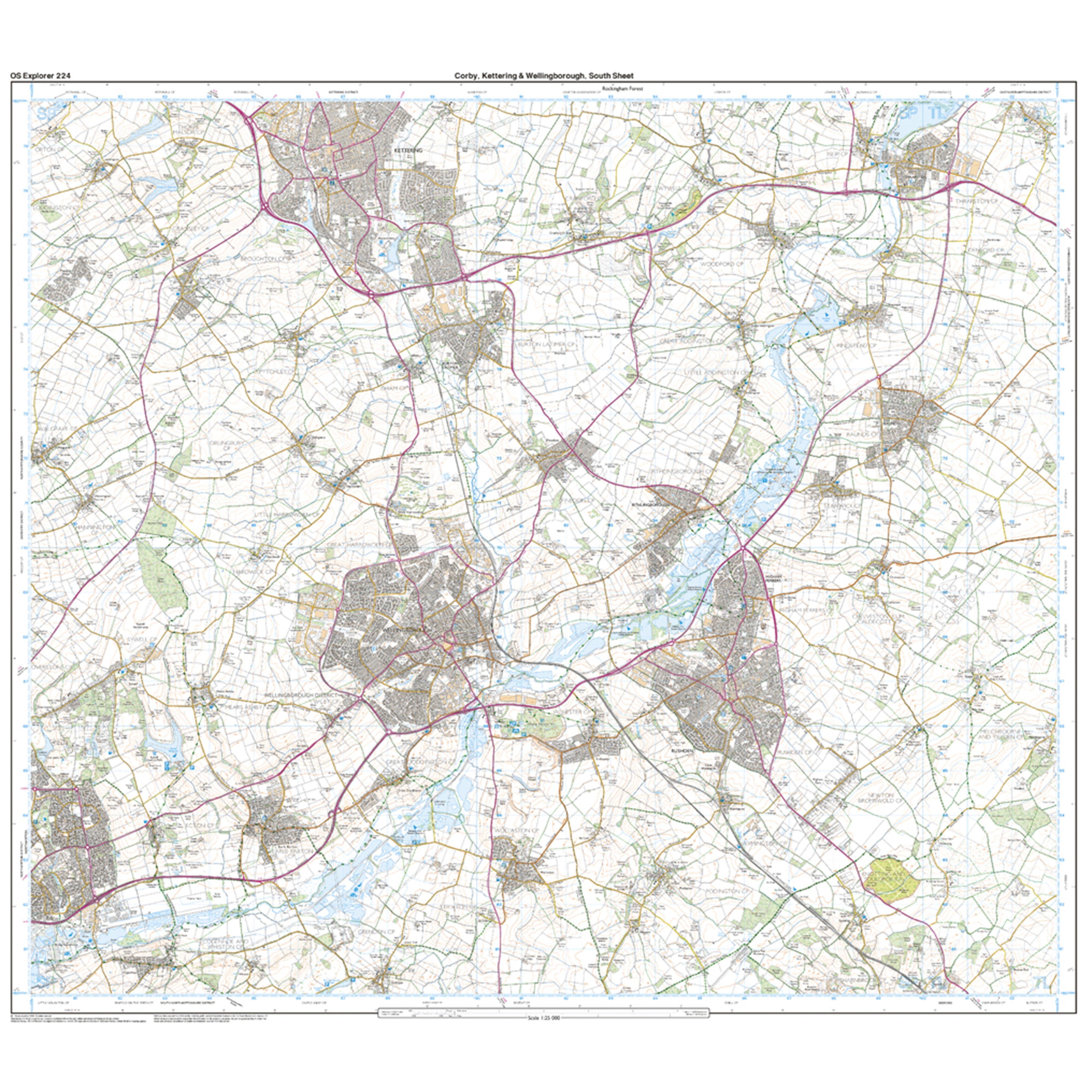 Explorer Active 224 Corby, Kettering & Wellingborough Map With Digital Version
