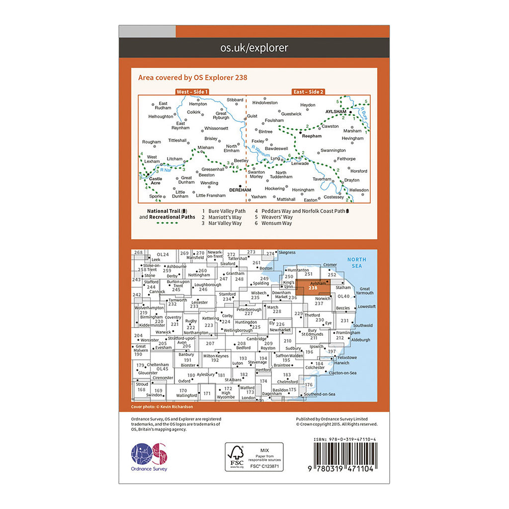 Explorer Active 238 East Dereham & Aylsham Map With Digital Version