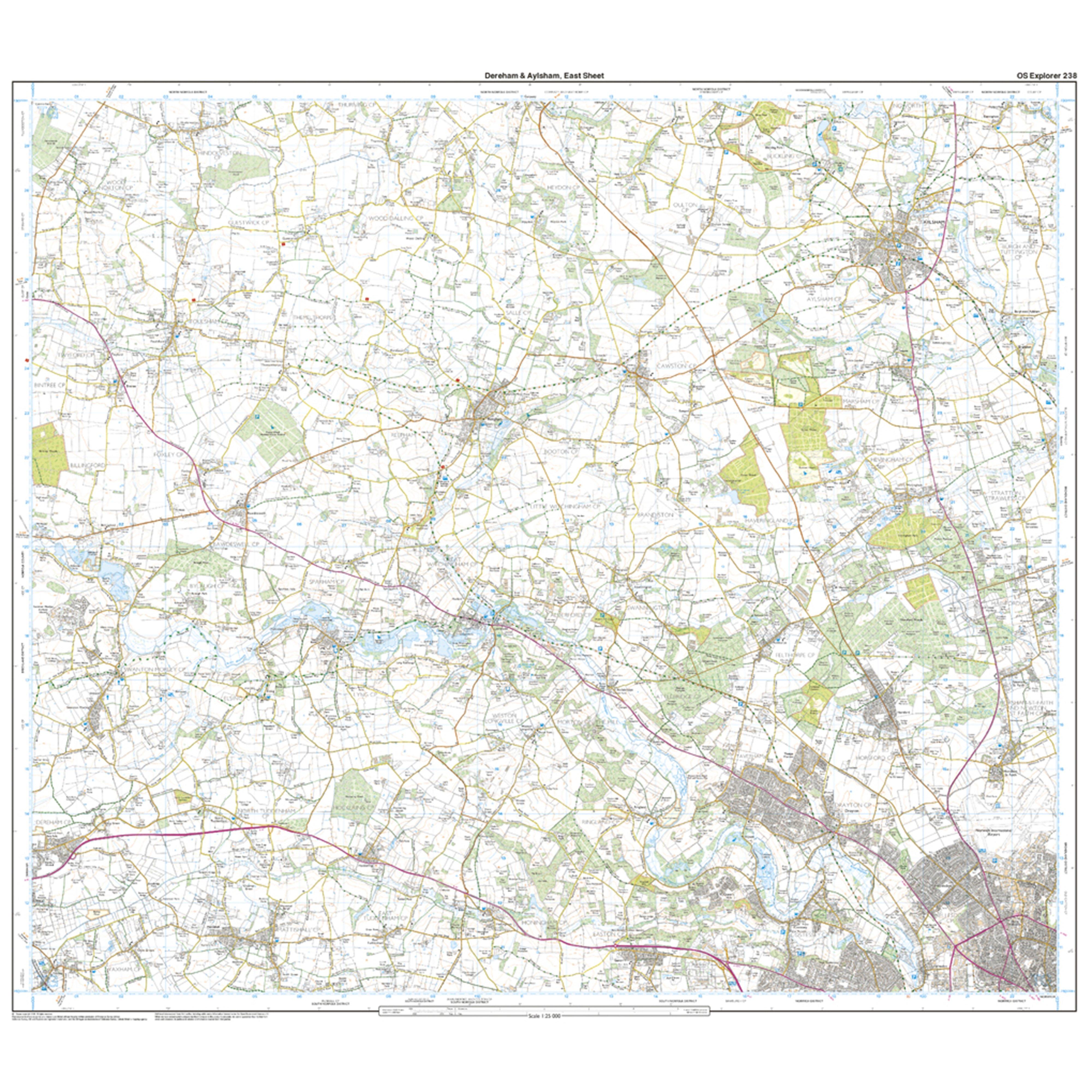 Explorer Active 238 East Dereham & Aylsham Map With Digital Version