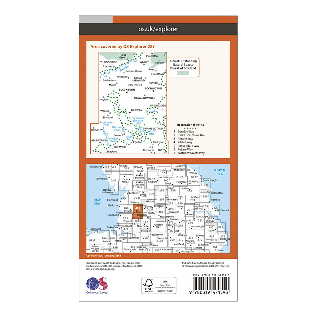 Explorer Active 287 West Pennine Moors, Blackburn, Darwen & Accrington Map With Digital Version