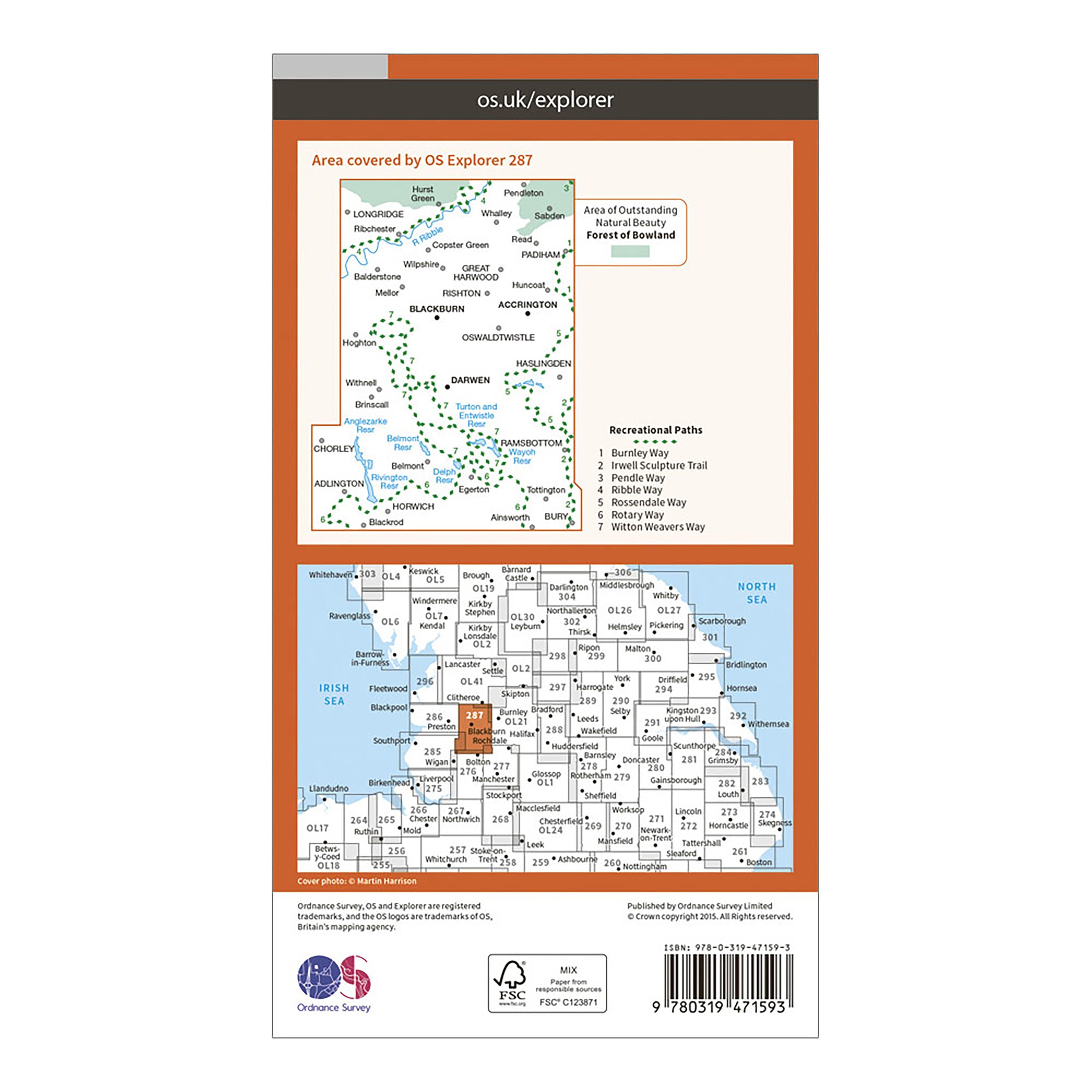 Explorer Active 287 West Pennine Moors, Blackburn, Darwen & Accrington Map With Digital Version