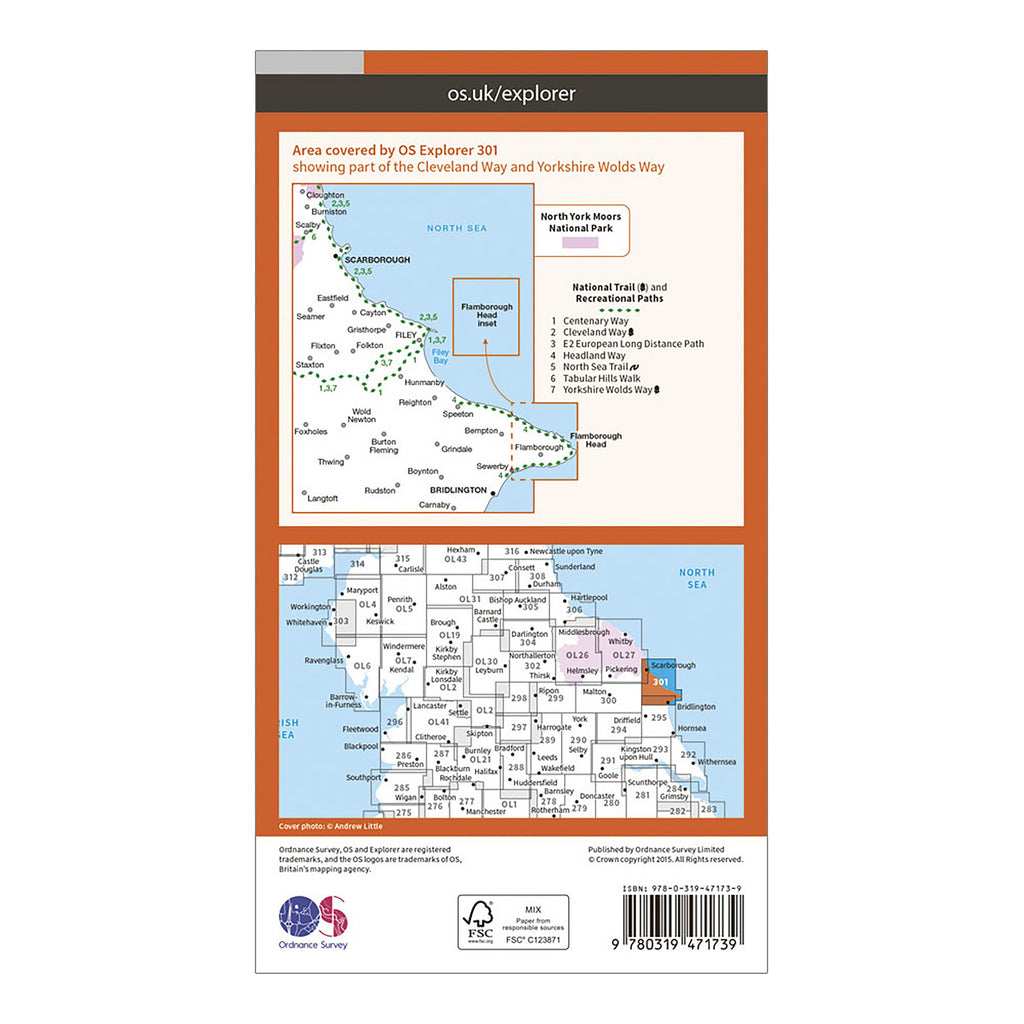 Explorer Active 301 Scarborough Bridlington  Flamborough Head Map With Digital Version
