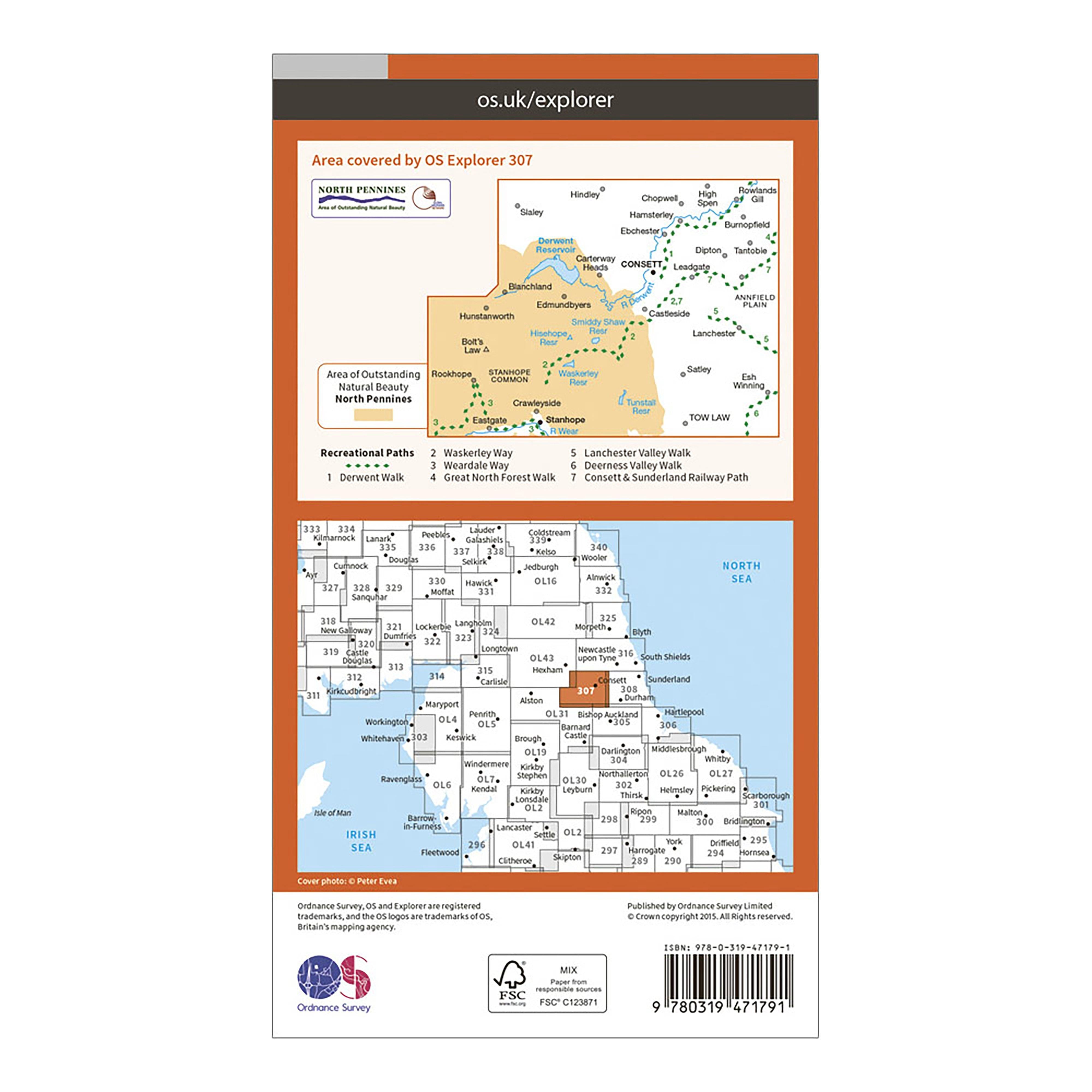 Explorer Active 307 Consett  Derwent Reservoir Map With Digital Version