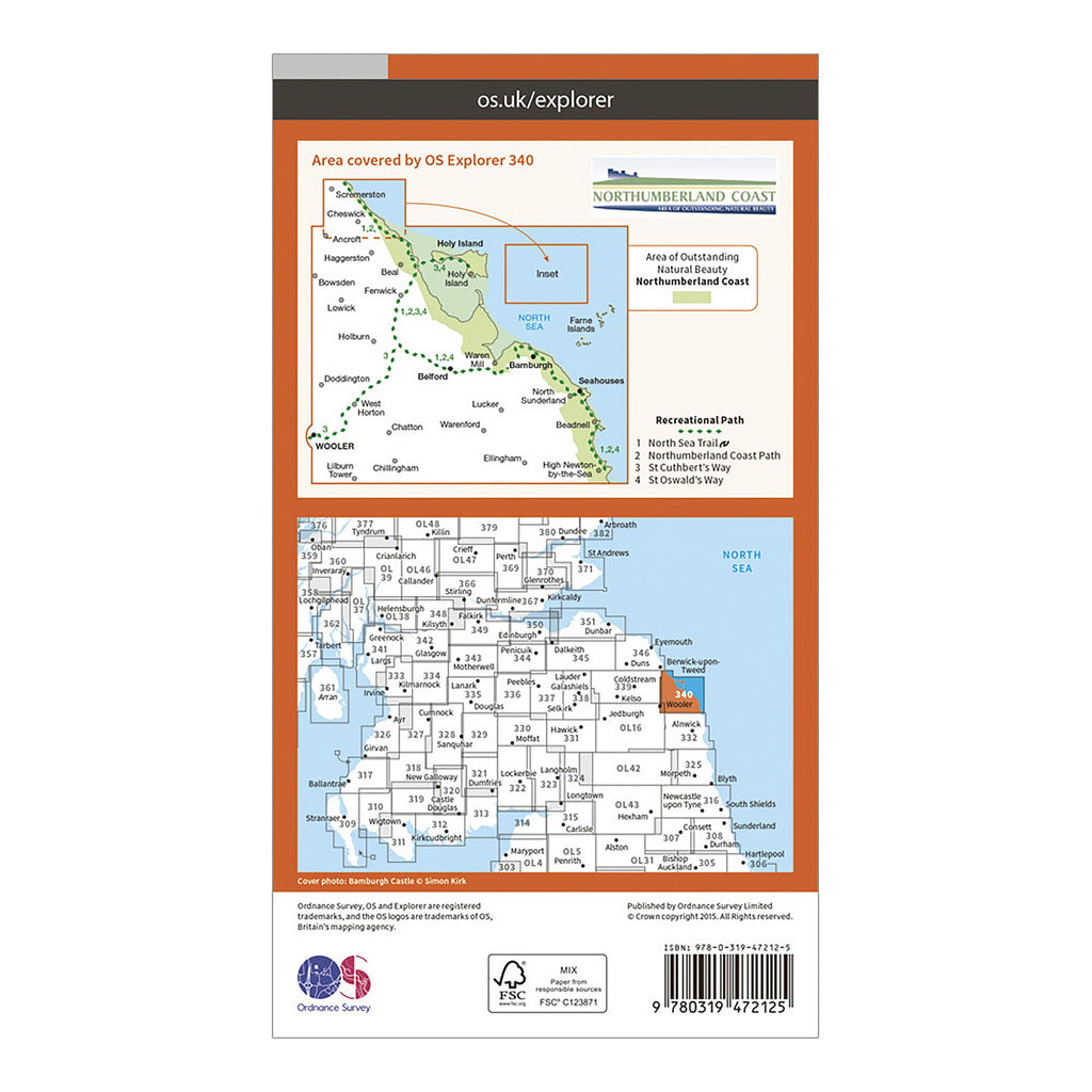 Explorer Active 340 Holy Island & Bamburgh Map With Digital Version