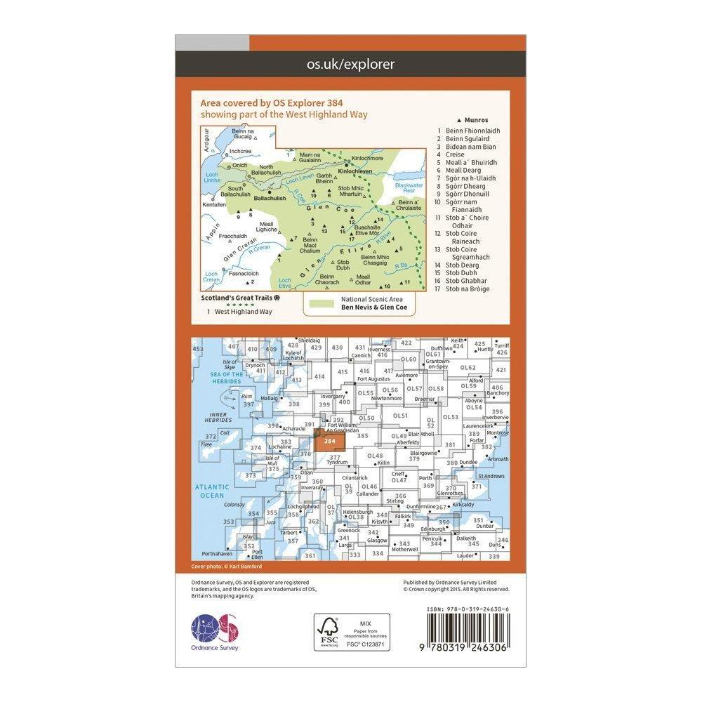 Explorer 384 Glen Coe & Glen Etive Map With Digital Version