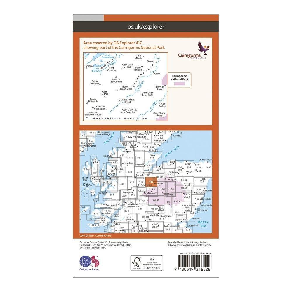 Explorer 417 Monadhliath Mountains North  Strathdearn Map With Digital Version