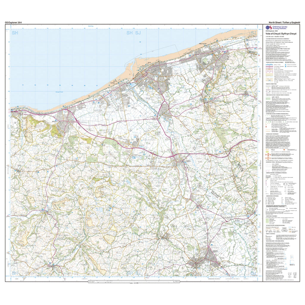 Explorer 264 Vale of Clwyd Rhyl Denbigh  Ruthin Map With Digital Version