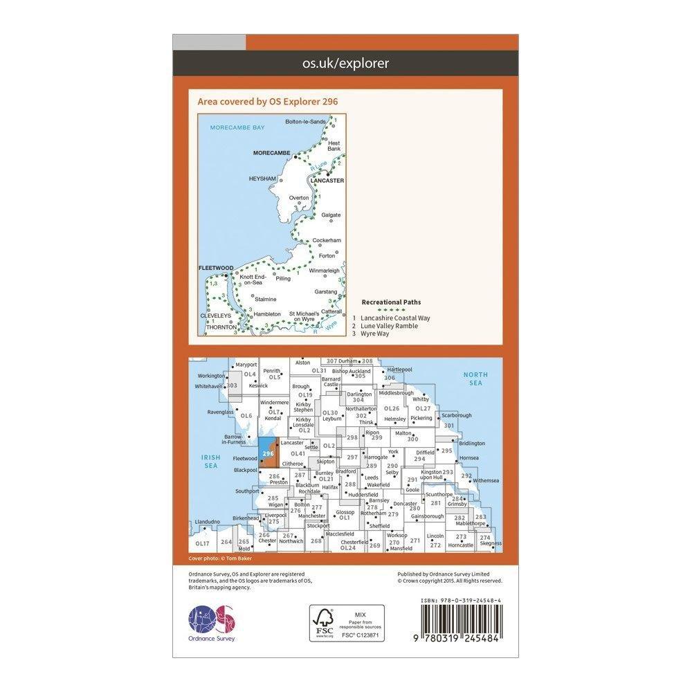 Explorer 296 Lancaster, Morecambe & Fleetwood Map With Digital Version
