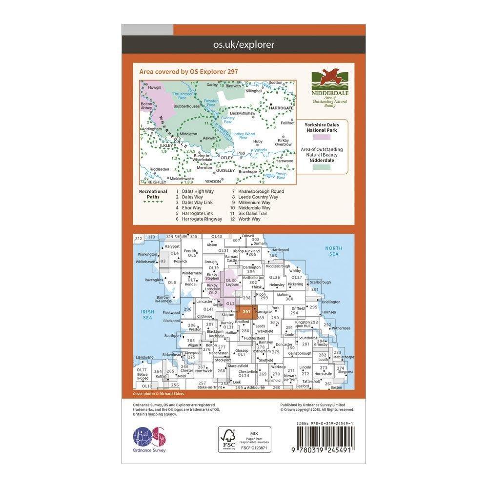Explorer 297 Lower Wharfedale & Washburn Valley Map With Digital Version