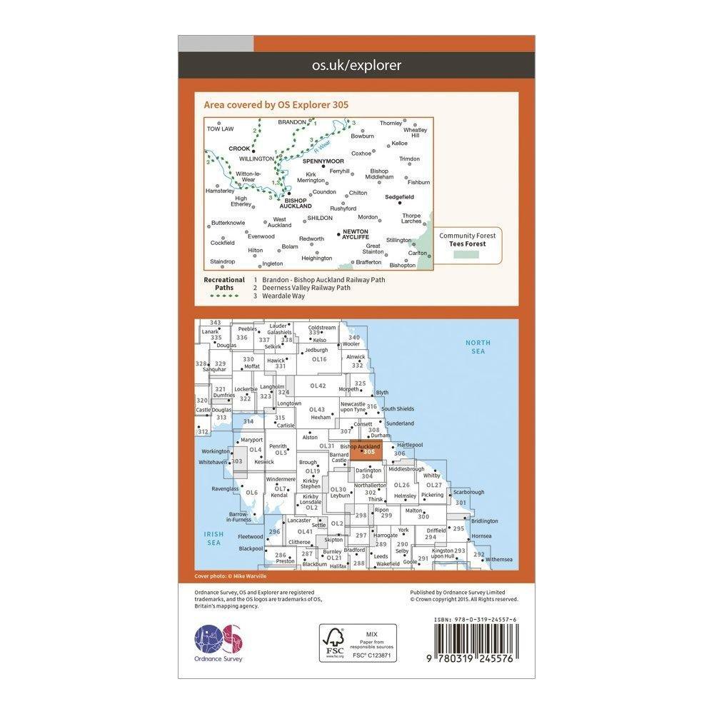 Explorer 305 Bishop Auckland Map With Digital Version