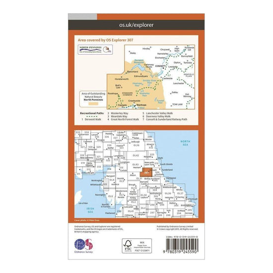 Explorer 307 Consett  Derwent Reservoir Map With Digital Version