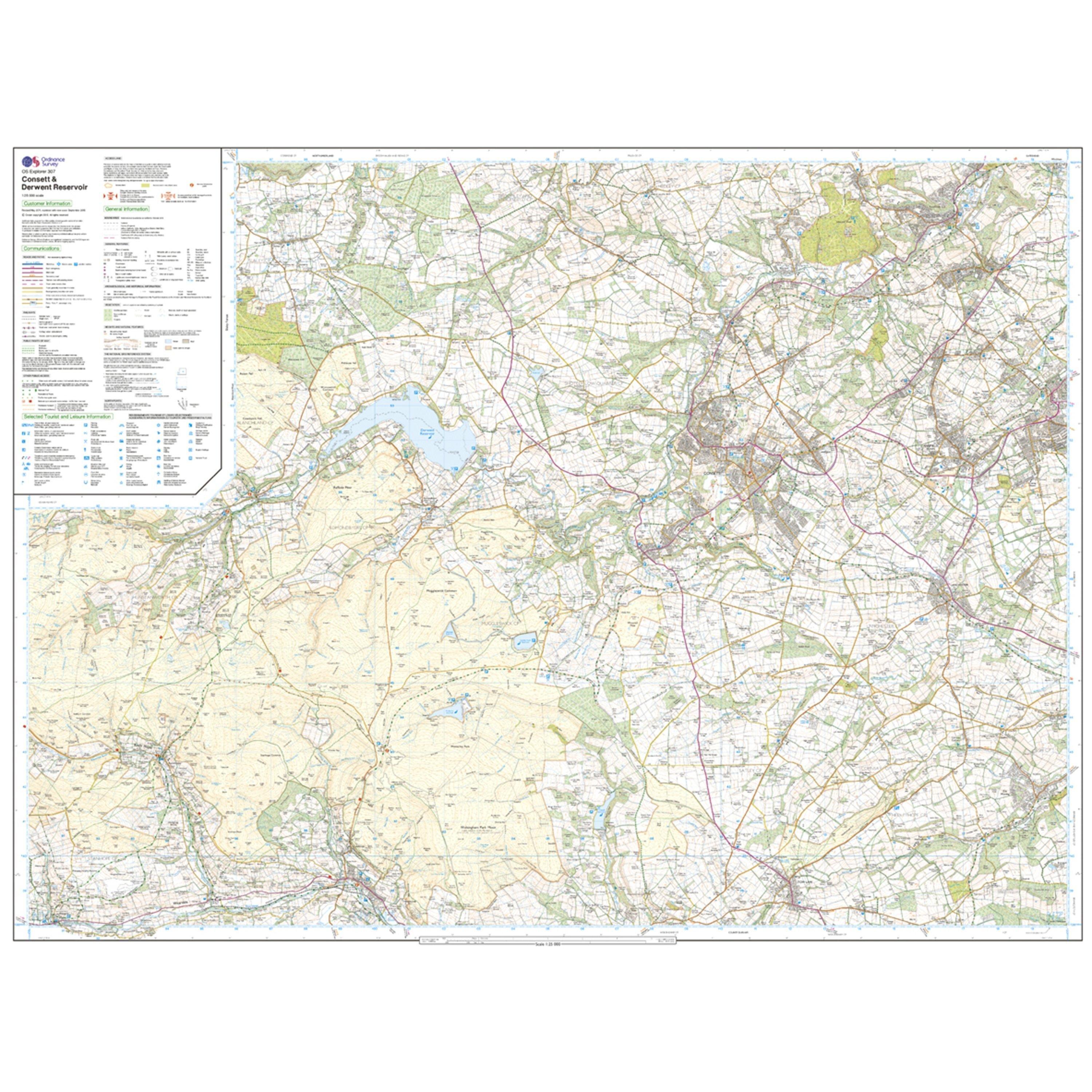 Explorer 307 Consett  Derwent Reservoir Map With Digital Version