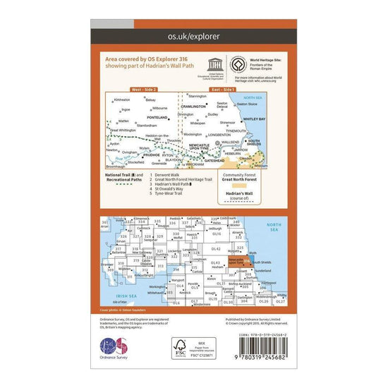 Explorer 316 Newcastle upon Tyne Map With Digital Version