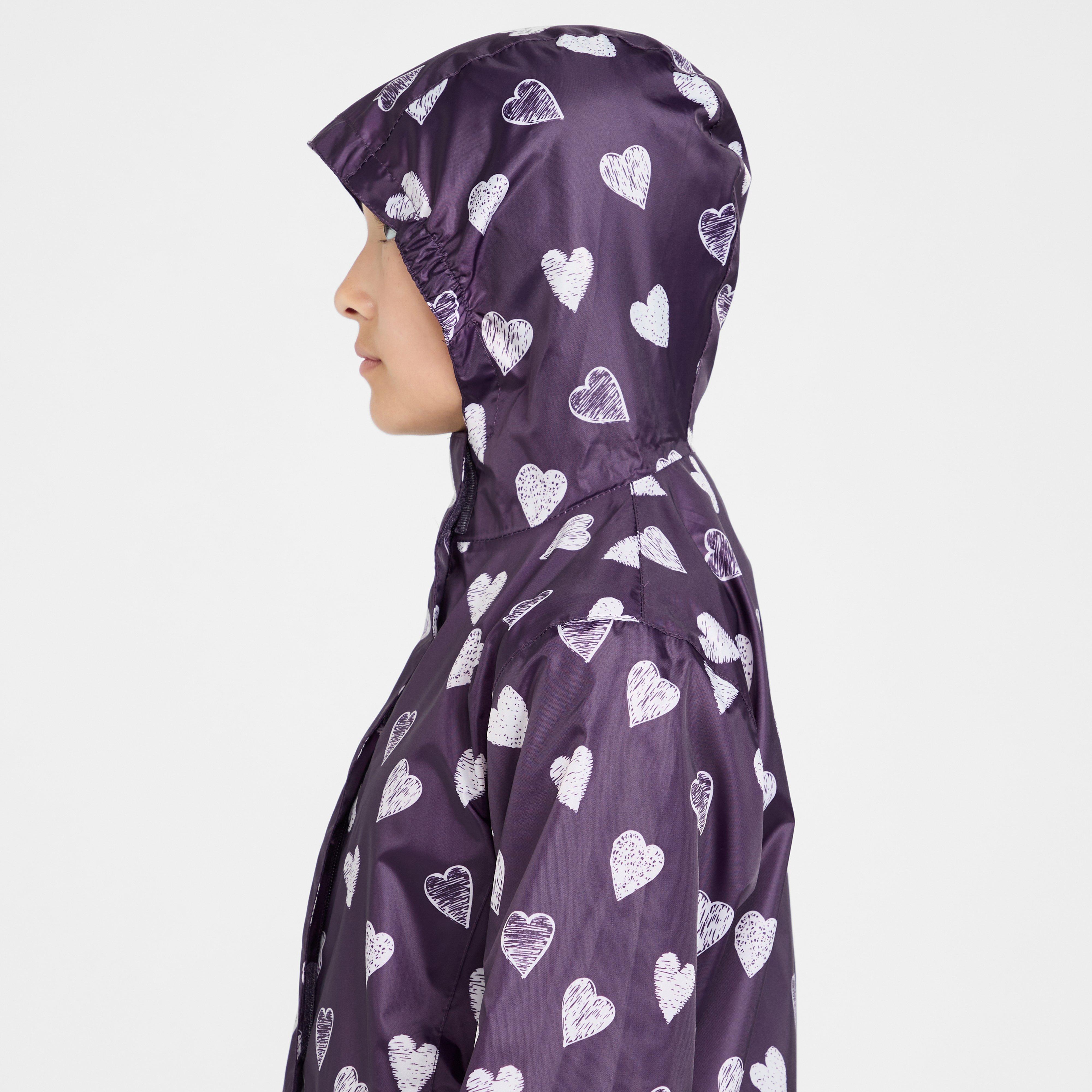Kids Packable Waterproof Jacket Purple/White Love Hearts