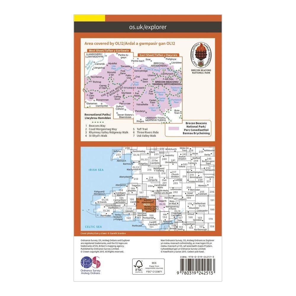 Explorer OL 12 Brecon Beacons National Park - Western & Central Areas Map
