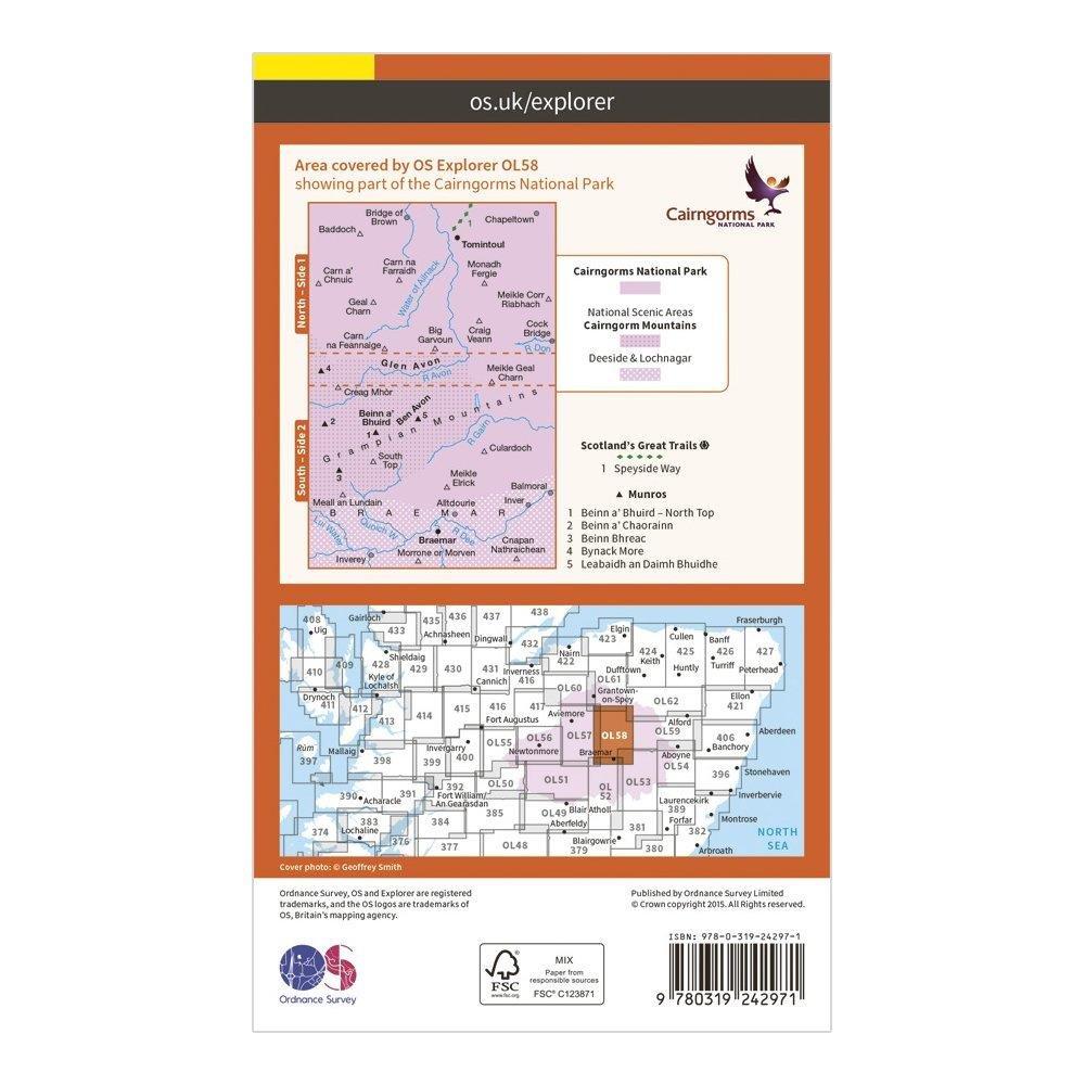 Explorer OL 58 Braemar Tomintoul  Glen Avon Map