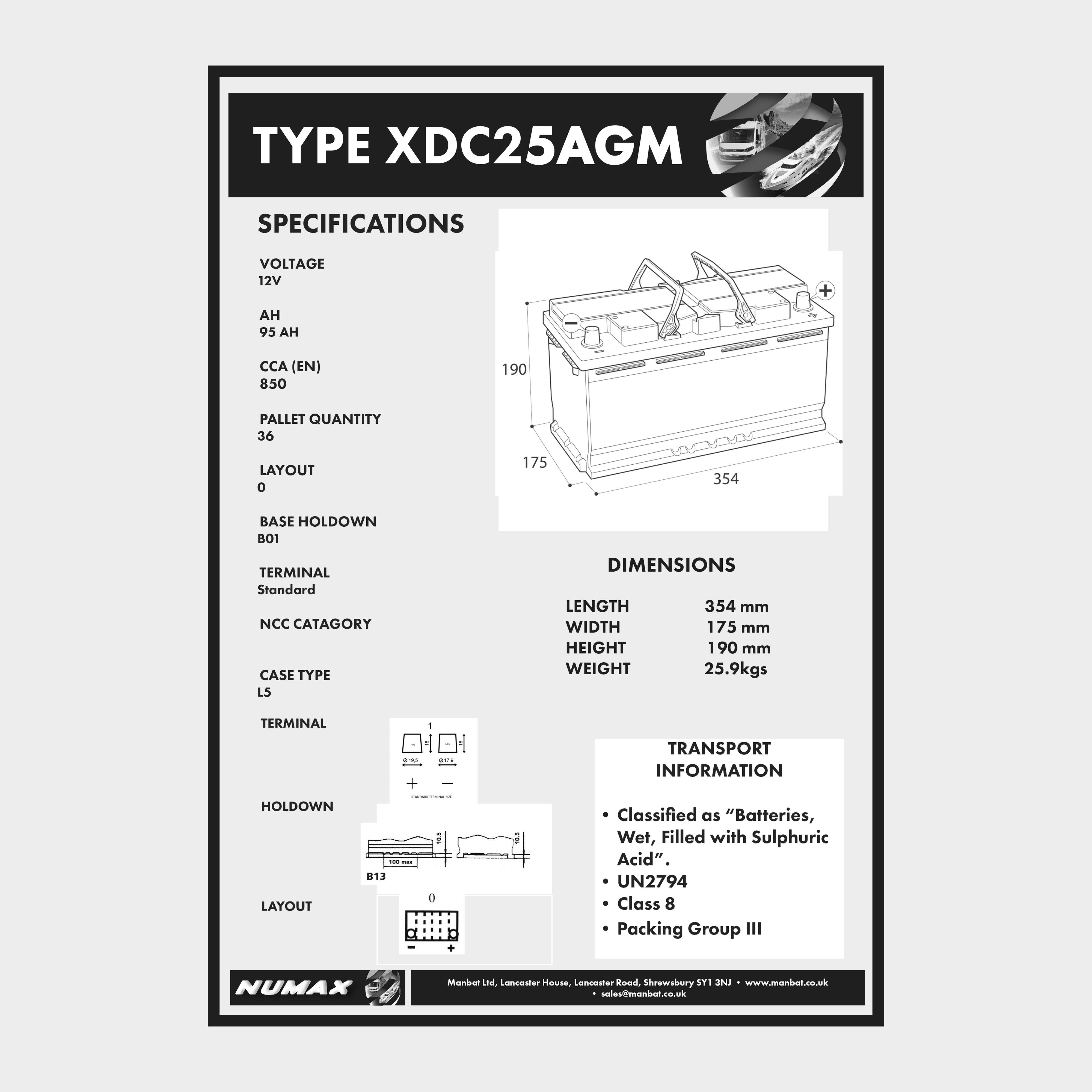 XDC25AGM 12V 95Ah Sealed Leisure Battery