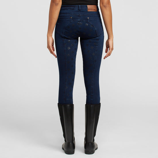 Shona Full Grip Silicone Print Denim Breeches