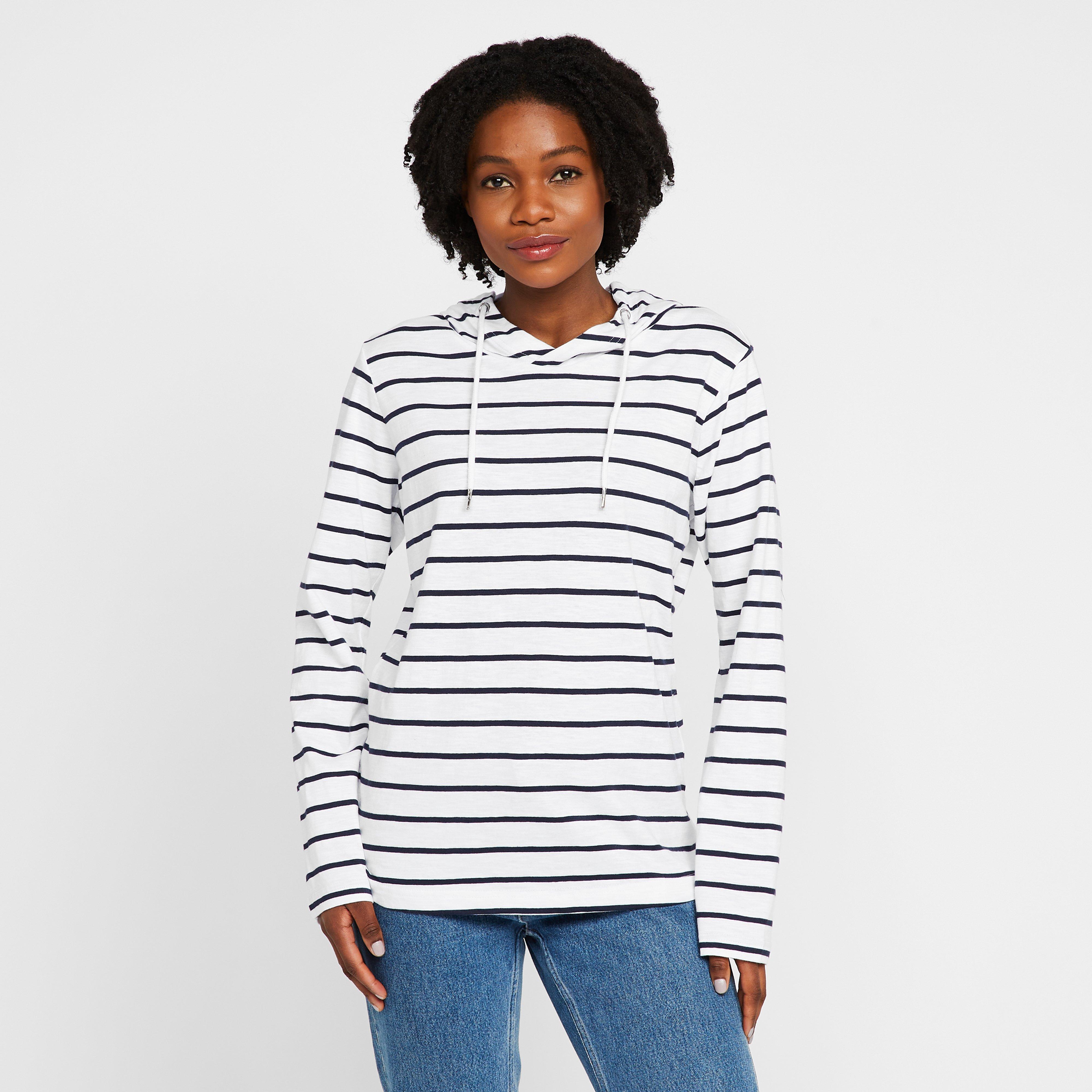 Womens Maleys Hoody White/Navy Stripe