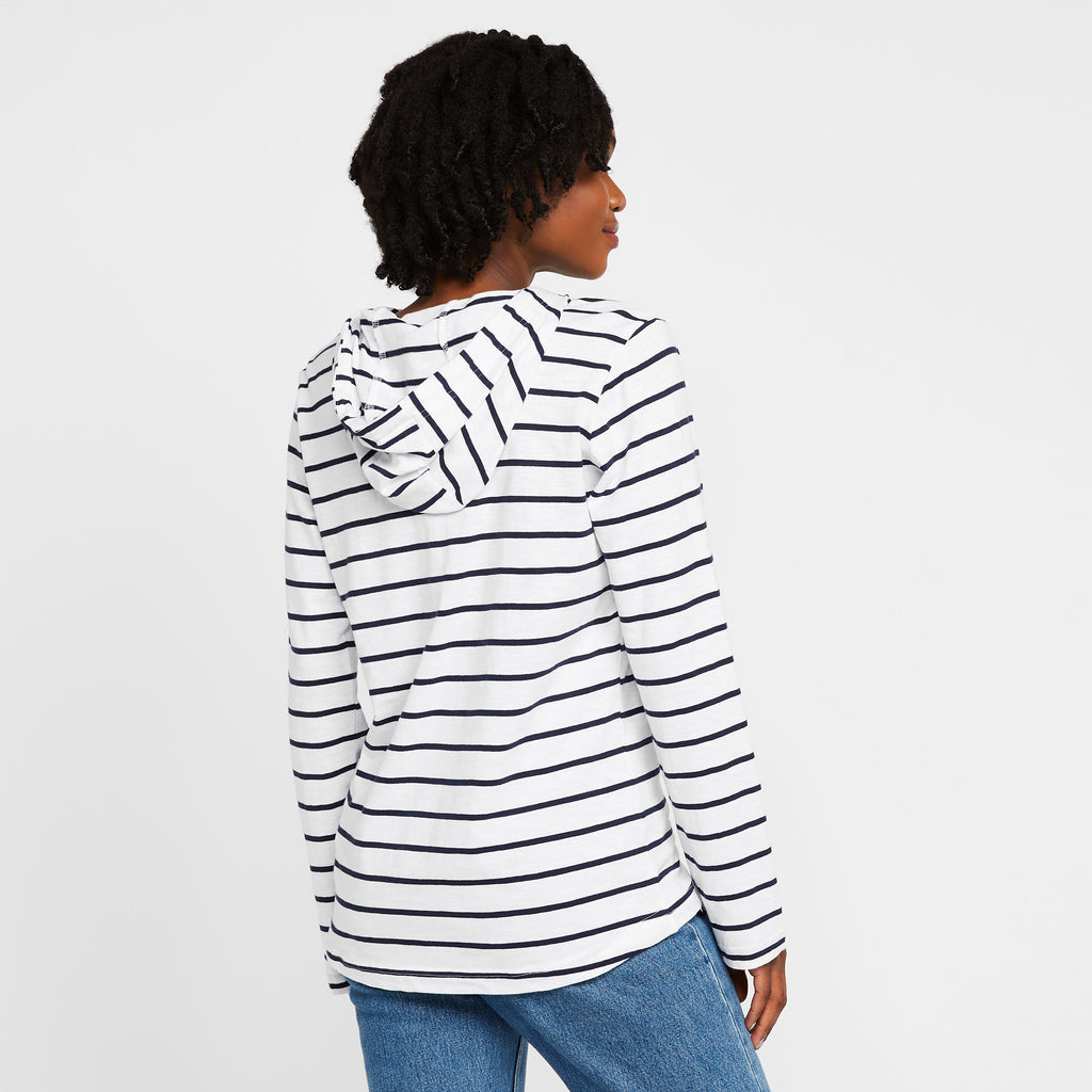 Womens Maleys Hoody White/Navy Stripe