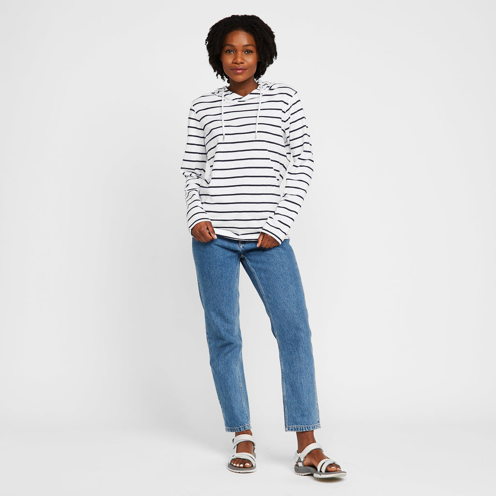 Womens Maleys Hoody White/Navy Stripe