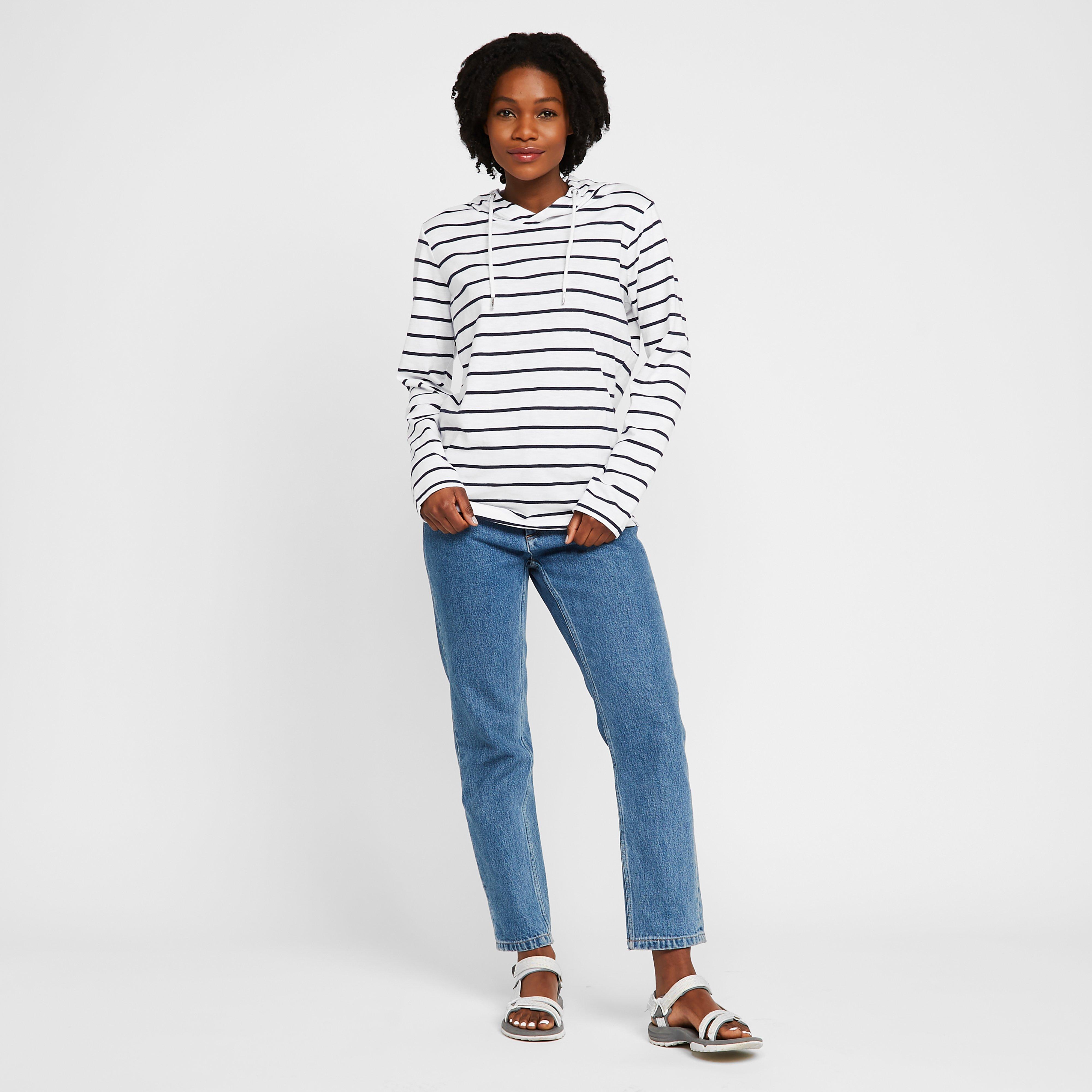 Womens Maleys Hoody White/Navy Stripe