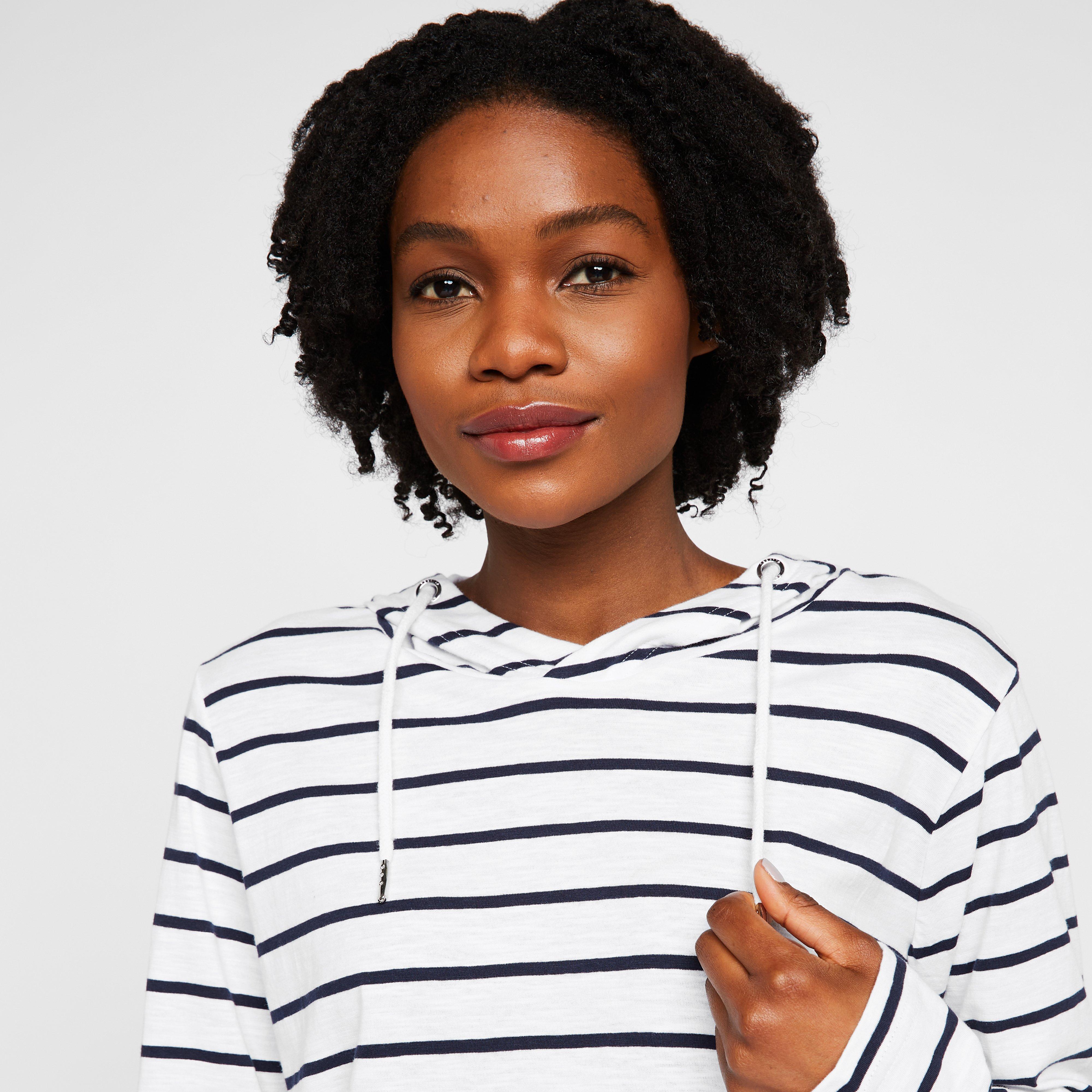 Womens Maleys Hoody White/Navy Stripe